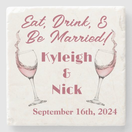 Eet, Drink, en Trouw Stenen Onderzetter (Voorkant)