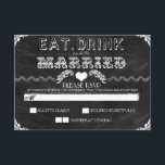Eet drink en trouwde met het karton bruiloft RSVP<br><div class="desc">Grungy kaarten voor het bruiloft van het karton RSVP. Mooie antiek, rustige stijl typografie, samengesteld uit vele stalen, krullende rollen en tekening van het witte liefdeshart, maakt het vet en uniek. Het ontwerp van de zwarte en witte krijtplank is geschikt voor elk type bruiloft, maar vooral voor of tegengesteld -...</div>