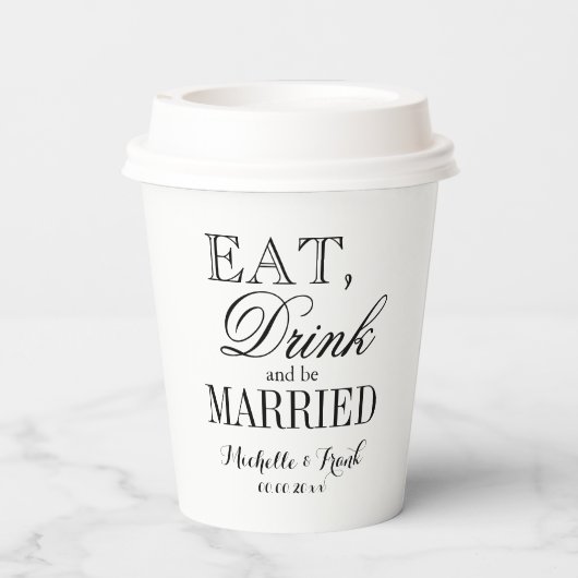 Eet drink en trouwde papieren trouwbekers met deks papieren bekers (Achterkant)