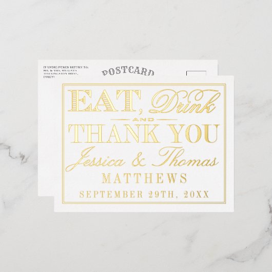 Eet, Drink en trouwen Dank je wel Folie Uitnodiging Briefkaart (Voorkant / Achterkant)