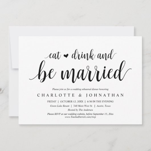 Eet, Drink en trouwen, repetitief diner Kaart (Voorkant)