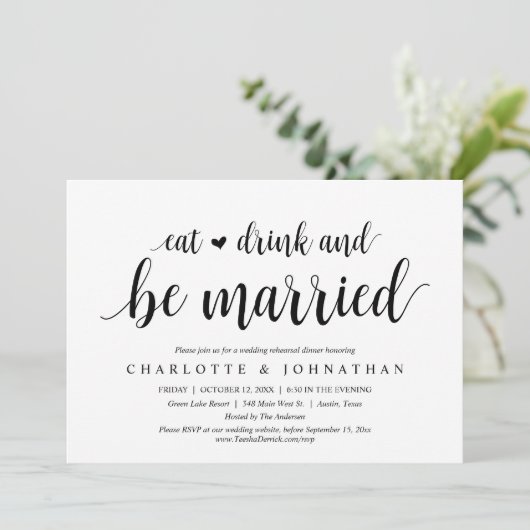 Eet, Drink en trouwen, repetitief diner Kaart (Staand voorkant)