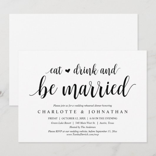 Eet, Drink en trouwen, repetitief diner Kaart (Voorkant / Achterkant)