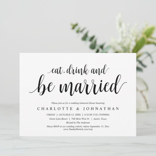 Eet, Drink en trouwen, repetitief diner Kaart (Staand voorkant)