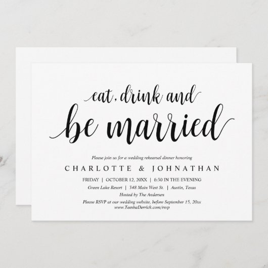 Eet, Drink en trouwen, repetitief diner Kaart (Voorkant / Achterkant)