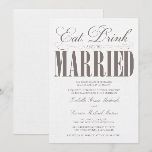 Eet, Drink en trouwen | Uitnodiging tot weddenscha (Voorkant / Achterkant)