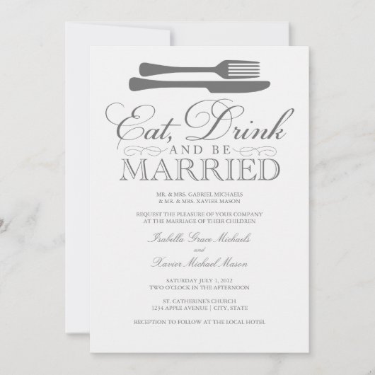 Eet, Drink en trouwen | Uitnodiging tot weddenscha (Voorkant)