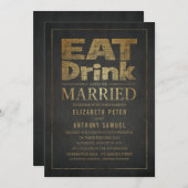 Eet Drink en trouwen Unieke Gold Look Wedding Kaart (Voorkant / Achterkant)