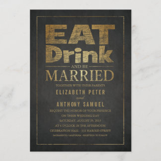 Eet Drink en trouwen Unieke Gold Look Wedding Kaart