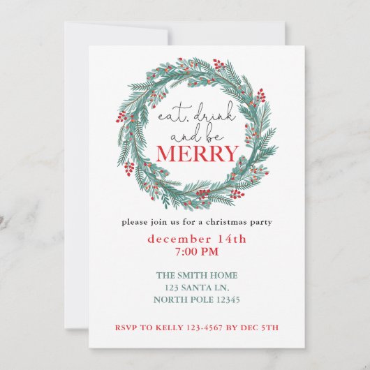 Eet, Drink en Vier Kerstfeest Potluck Feestdagenkaart (Voorkant)