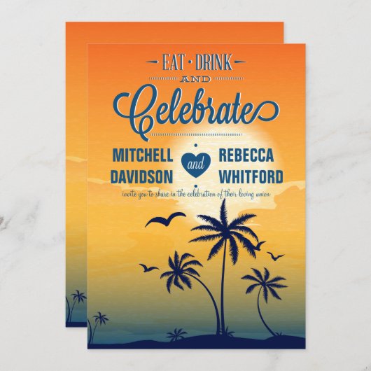 Eet Drink en Vier Zomer Zonsondergang Bruiloft Kaart (Voorkant / Achterkant)