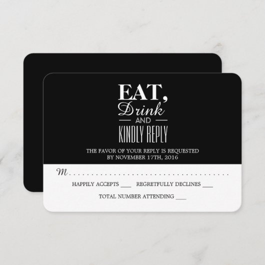 Eet, Drink en vriendelijk antwoord bruiloft RSVP (Voorkant / Achterkant)