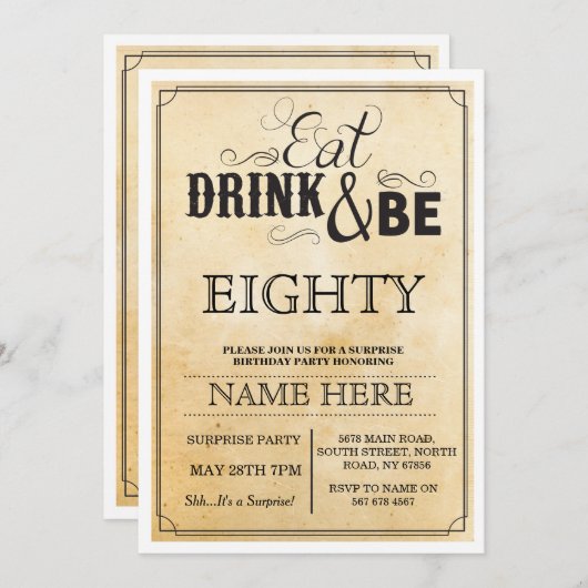 Eet Drink en wees 80 of elke leeftijd verjaardagsf Kaart (Voorkant / Achterkant)