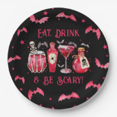 Eet Drink en wees angstaanjagende Halloween cockta Papieren Bordje (Voorkant)