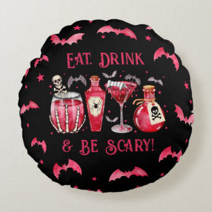 Eet Drink en wees angstaanjagende Halloween cockta Rond Kussen