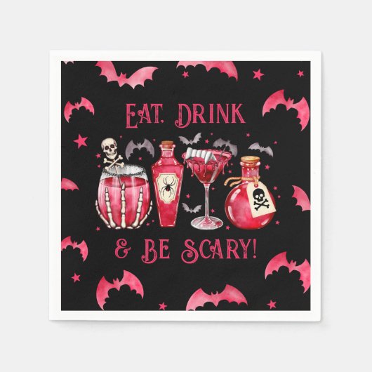 Eet Drink en wees angstaanjagende Halloween cockta Servet (Voorkant)
