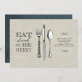 Eet, Drink en Wees Blij | Uitnodiging op Linnen (Voorkant / Achterkant)