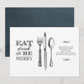 Eet, Drink en Wees Blij | Uitnodiging op Wit (Voorkant / Achterkant)