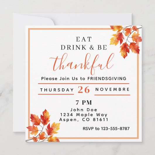 eet drink en wees dankbaar Friendsgiving  Kaart (Voorkant)