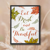 Eet Drink en wees dankbaar Herfst Thanksgiving Wal Poster