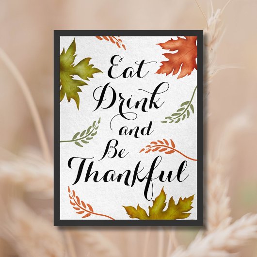 Eet Drink en wees dankbaar Herfst Thanksgiving Wal Poster