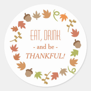 Eet, Drink en Wees Dankbaar Herfstkrans Ronde Sticker