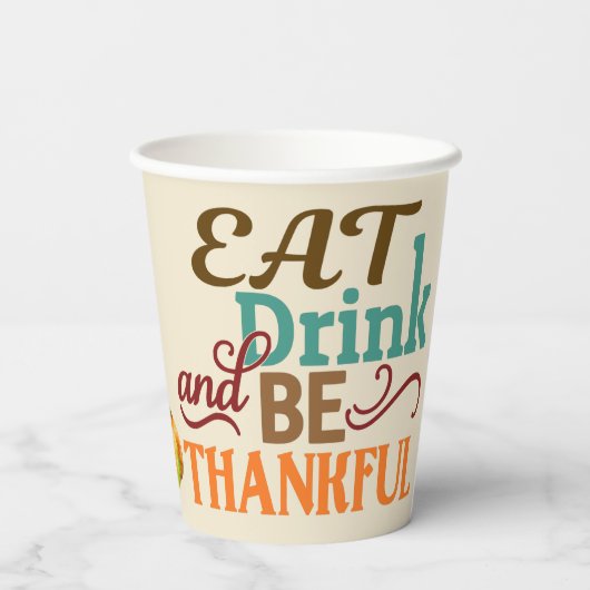 Eet, Drink en wees dankbaar met pompoen Papieren Bekers (Achterkant)