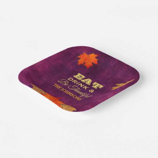 Eet Drink en wees dankbaar Plum Leaves Papieren Bordje (Gebogen)