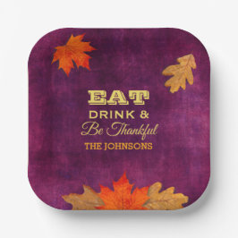 Eet Drink en wees dankbaar Plum Leaves Papieren Bordje