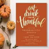 Eet Drink en wees dankbaar Thanksgiving diner Folie Uitnodiging