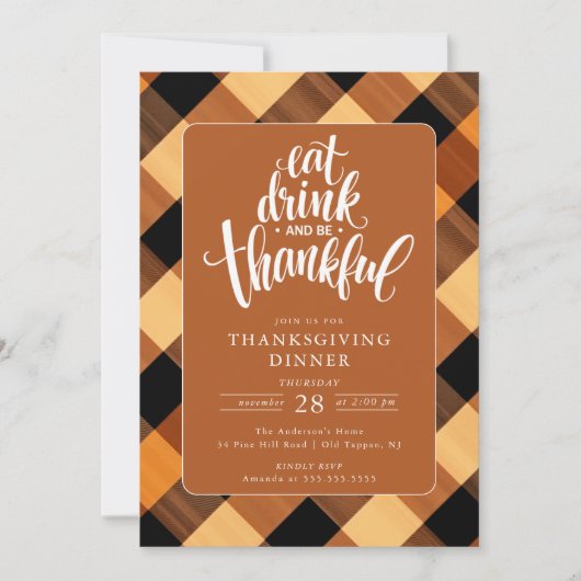 Eet Drink en wees dankbaar Thanksgiving diner Kaart (Voorkant)