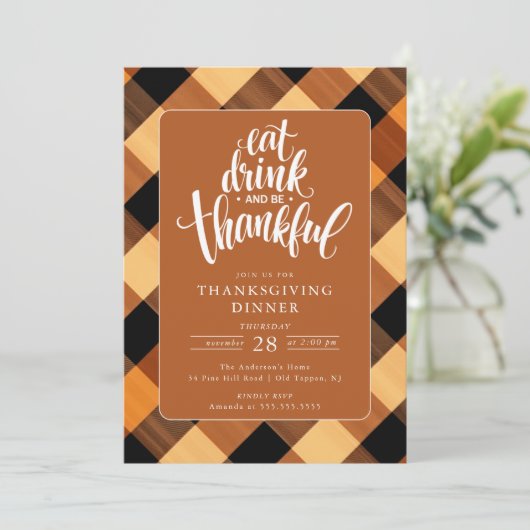 Eet Drink en wees dankbaar Thanksgiving diner Kaart (Staand voorkant)