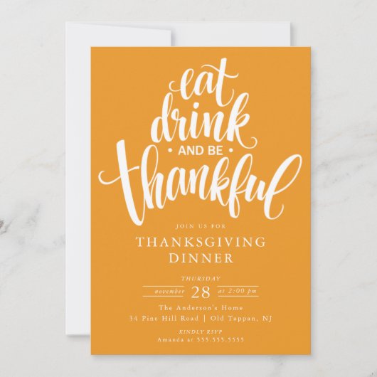 Eet Drink en wees dankbaar Thanksgiving diner Kaart (Voorkant)