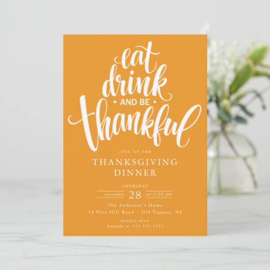 Eet Drink en wees dankbaar Thanksgiving diner Kaart (Staand voorkant)