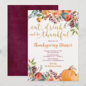 Eet Drink en wees dankbaar Thanksgiving Diner Kaart (Voorkant / Achterkant)