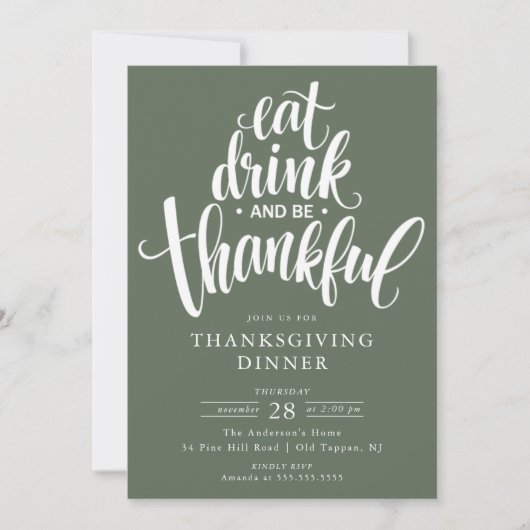 Eet Drink en wees dankbaar Thanksgiving diner Kaart (Voorkant)