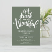 Eet Drink en wees dankbaar Thanksgiving diner Kaart (Staand voorkant)