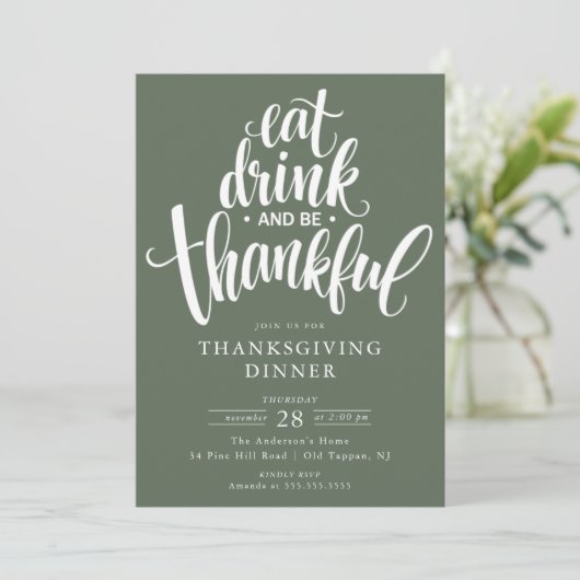 Eet Drink en wees dankbaar Thanksgiving diner Kaart (Staand voorkant)