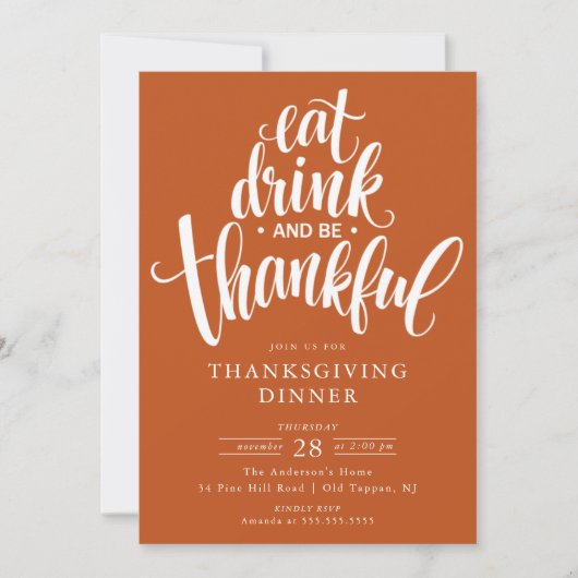 Eet Drink en wees dankbaar Thanksgiving diner Kaart (Voorkant)