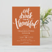 Eet Drink en wees dankbaar Thanksgiving diner Kaart (Staand voorkant)