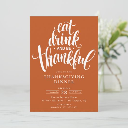 Eet Drink en wees dankbaar Thanksgiving diner Kaart (Staand voorkant)