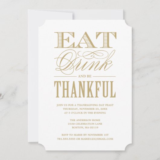 Eet Drink en wees dankbaar Thanksgiving Diner Kaart (Voorkant)