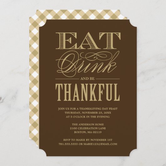 Eet Drink en wees dankbaar Thanksgiving Diner Kaart (Voorkant / Achterkant)