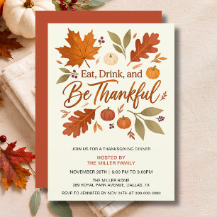 Eet, drink en wees dankbaar Thanksgiving-diner Kaart