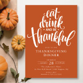 Eet Drink en wees dankbaar Thanksgiving diner Kaart