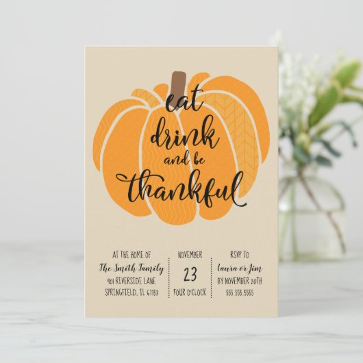 Eet, drink en wees dankbaar-Thanksgiving Diner Kaart (Staand voorkant)