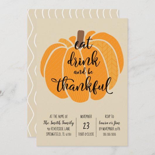 Eet, drink en wees dankbaar-Thanksgiving Diner Kaart (Voorkant / Achterkant)