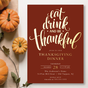 Eet, Drink En Wees Dankbaar Thanksgiving Dinner Folie Uitnodiging