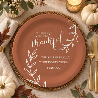 Eet, Drink en wees Dankbaar Thanksgiving Dinner Papieren Bordje