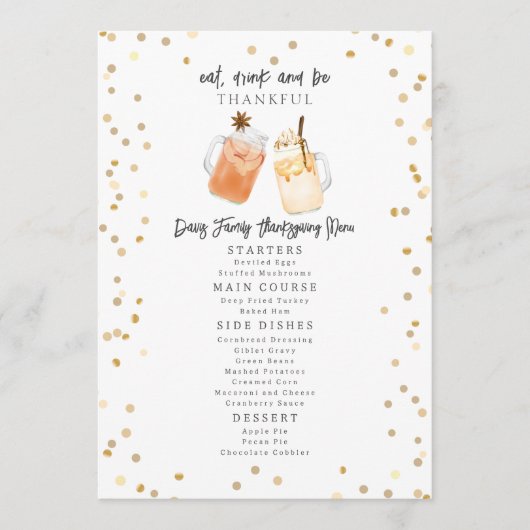 Eet Drink en wees dankbaar Thanksgiving Drinken Menu (Voorkant)